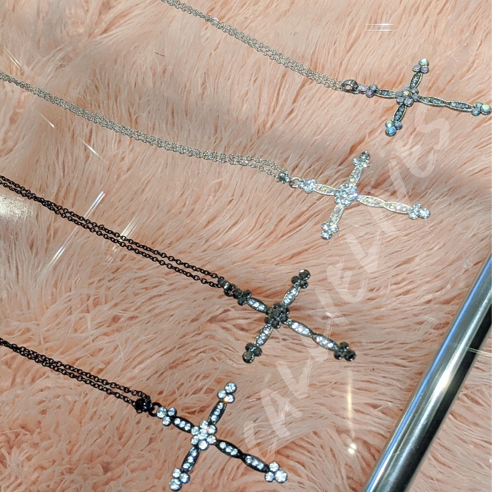 Callie Le Fleur: Rhinestone Cross Pendant Necklace - Picture 3 of 7